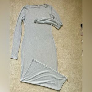 Elegant Silver Long Sleeve maxi Dress